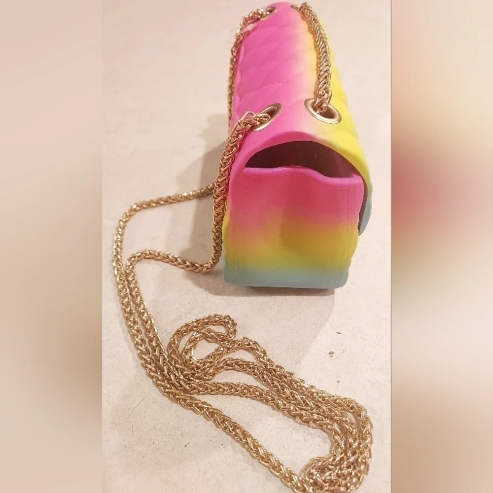 Rainbow Jelly Crossbody Purse Handbag Shoulder Chain Multi-Colored Small